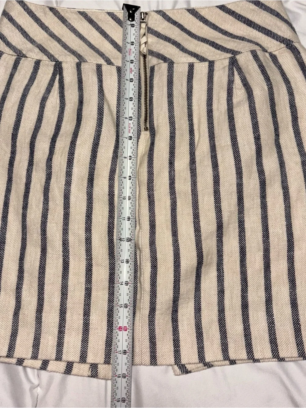 J. CREW Striped Linen Crossover Mini Skirt Size 8 coastal cream navy blue